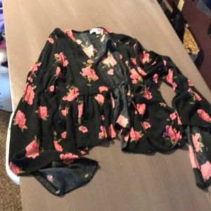 Black floral open long sleeve